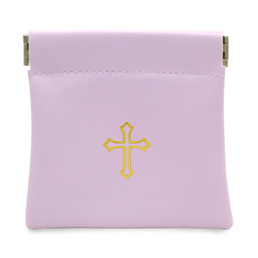 Squeeze Top Rosary Pouch Violet Faux Leather