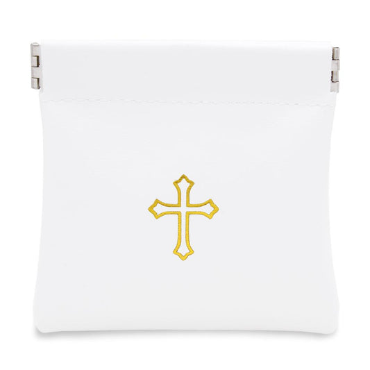 Squeeze Top Rosary Pouch White Faux Leather