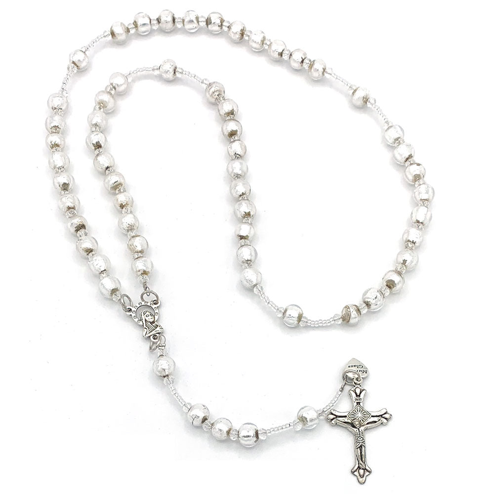 Rosary Murano Glass Silver Beads Necklace Crucifix Madonna Center