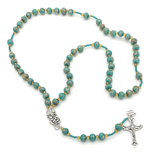 Rosary Murano Glass Green Beads Necklace Mother Child Center