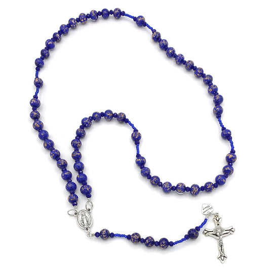 Rosary Murano Glass Blue Bead Necklace Miraculous Medal