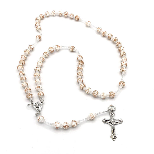 Rosary Murano Glass White Beads Necklace Madonna Center