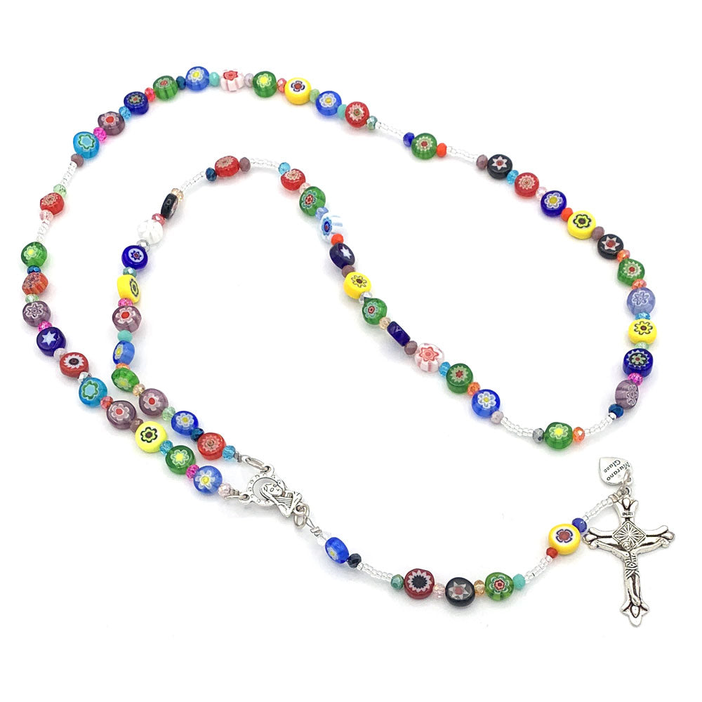 Rosary Murano Glass Multi-Color Beads Necklace Madonna Center