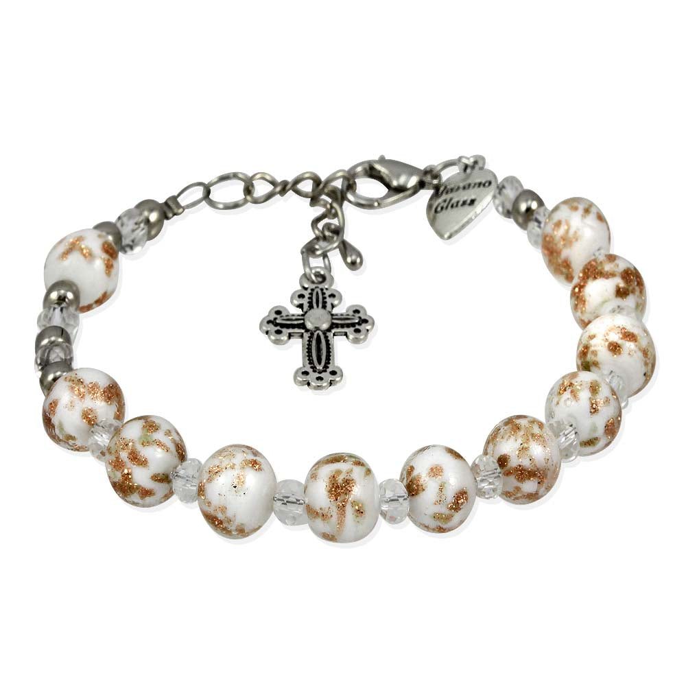 Murano Glass Rosary Bracelet White - Genuine Murano Beads 