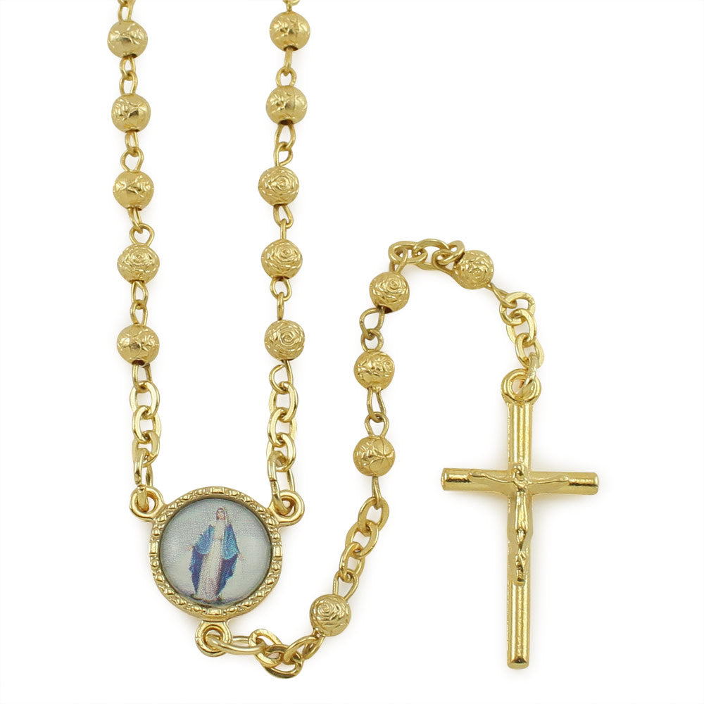 Gold Rosary with Rosebud Beads