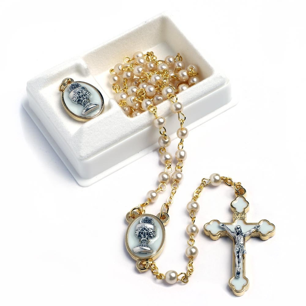 First Communion Rosary and Medal Gift Set for Boys and Girls