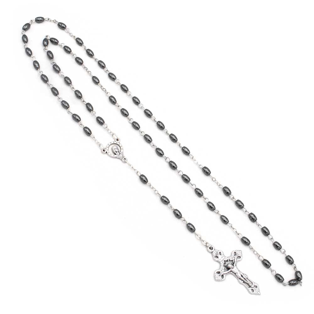 Hematite Oval Beads Rosary Necklace