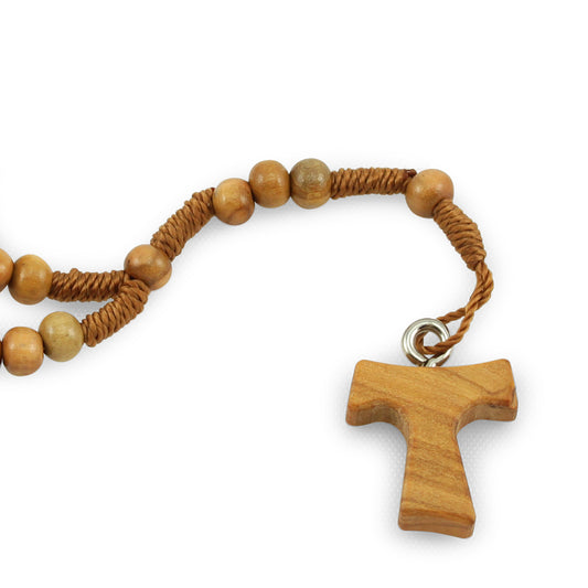 Olive Wood Rosary Beads with Tau Cross