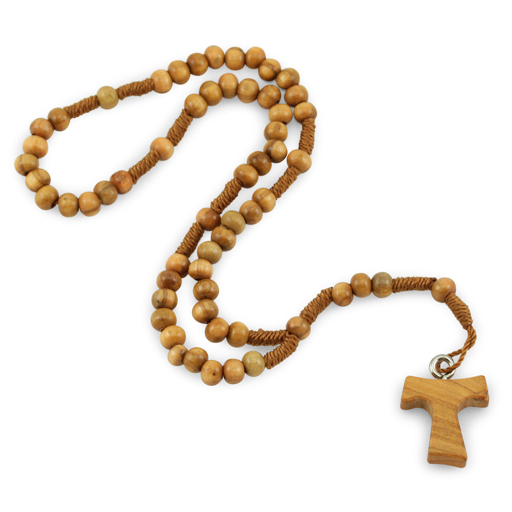 Olive Wood Rosary Beads Catholic Tau Cross