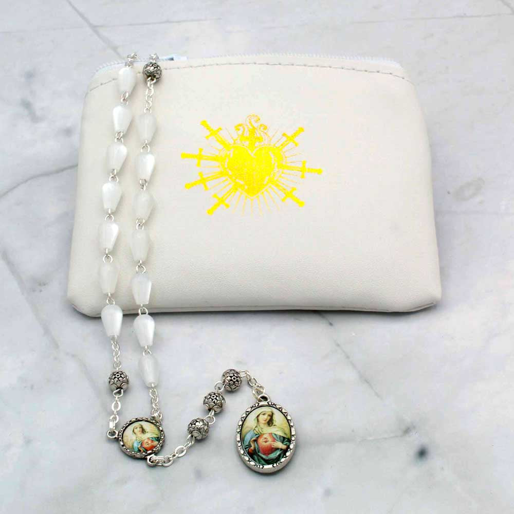 Immaculate Heart of Mary Center Chaplet and matching pouch