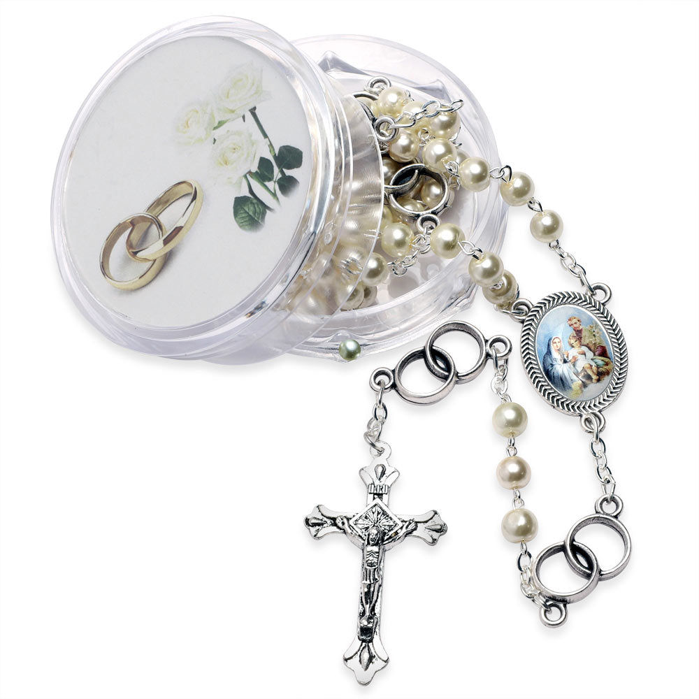 Wedding Rosary Pearl Glass Beads Silver Rings