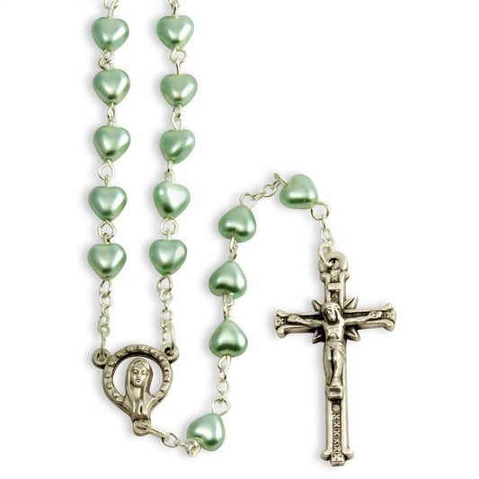 Rosary Green Heart Glass Beads Madonna