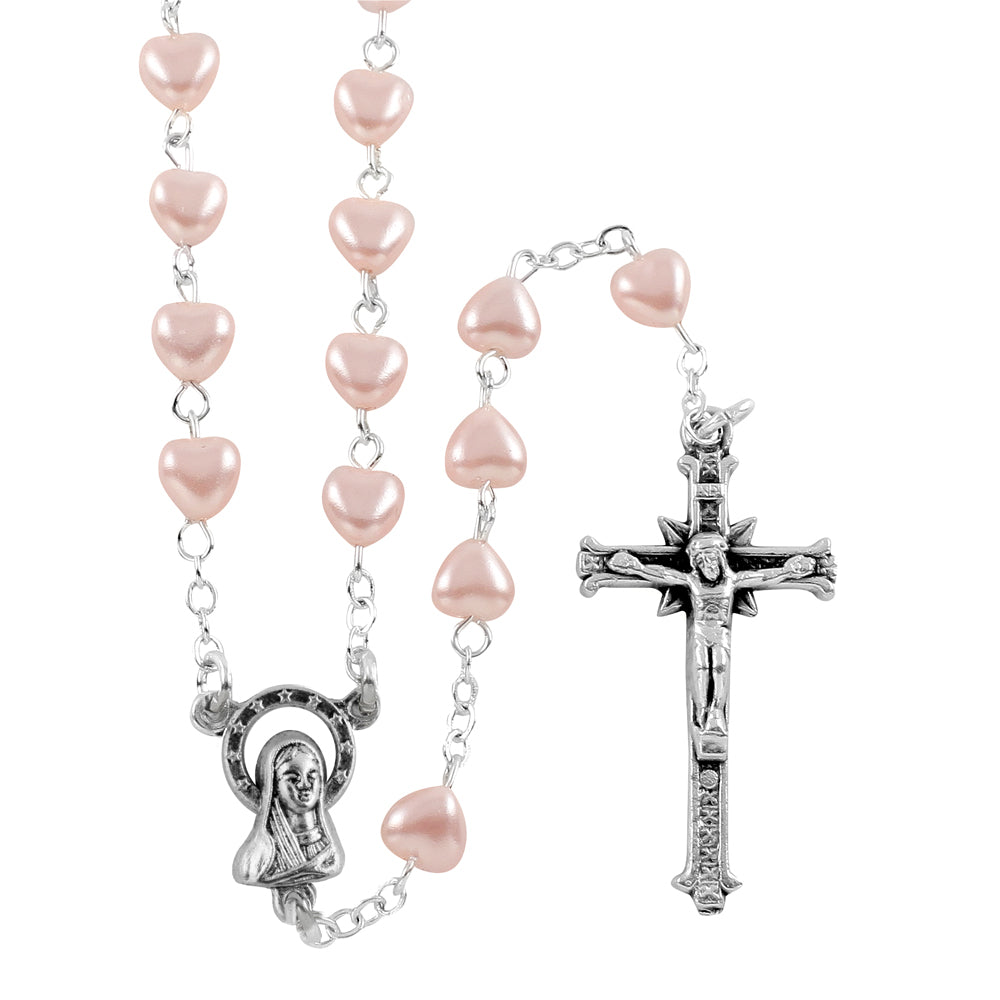 Rosary Beads Pink Hearts