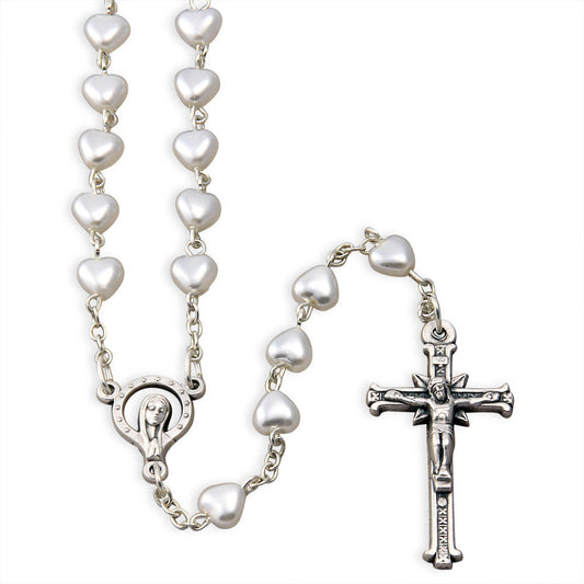 Rosary White Heart Glass Beads Madonna