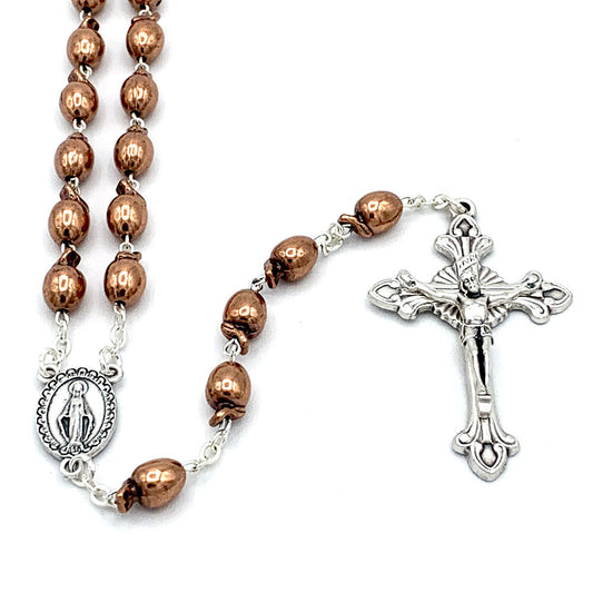 Rosary Bronze Olive Shaped Beads Miracle Medal