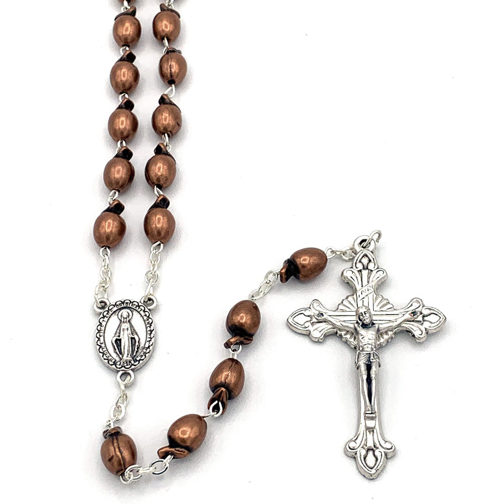 Rosary Oxidized Bronze Olive Shaped Beads Miracle Medal