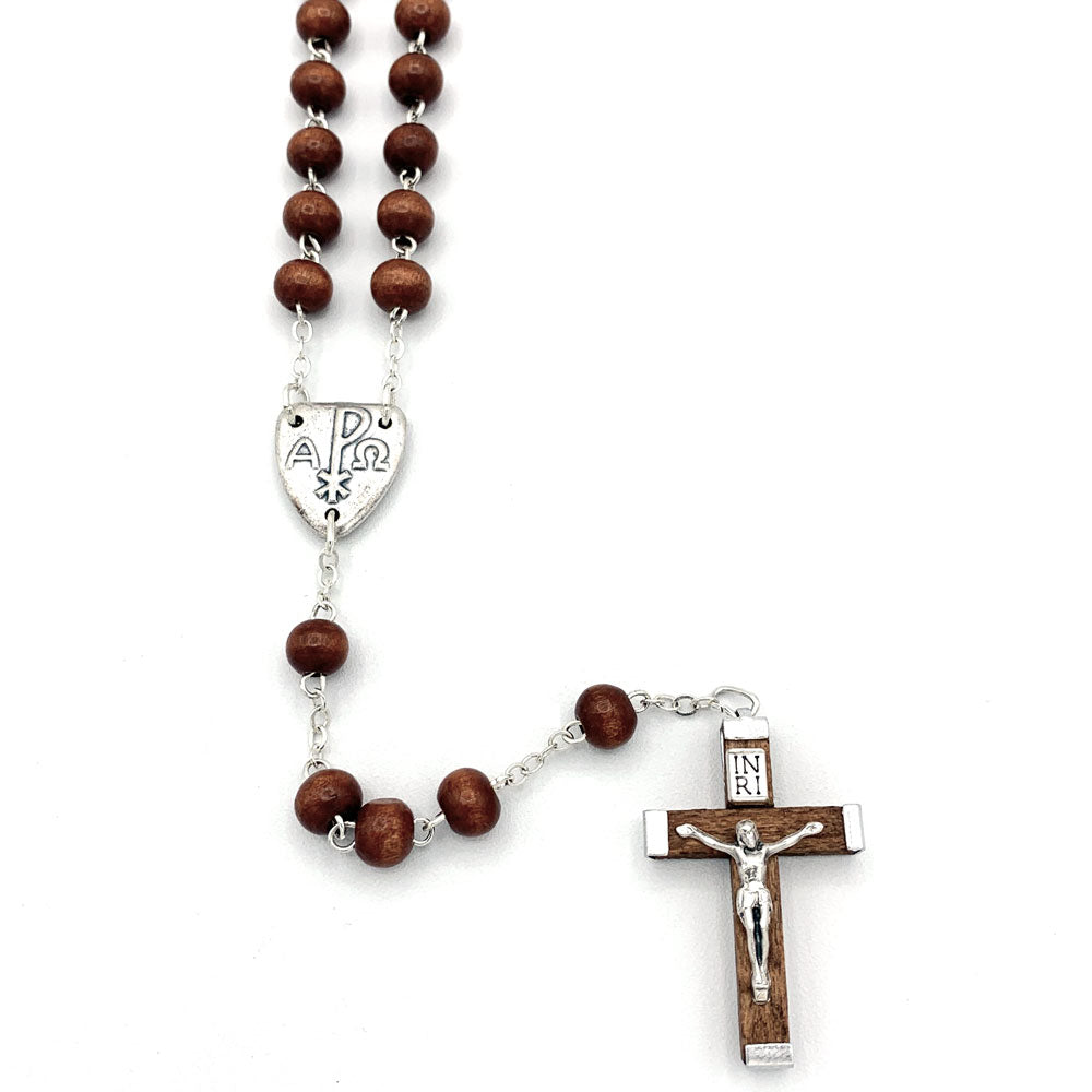 Rosary Brown Wooden Beads Alpha Omega