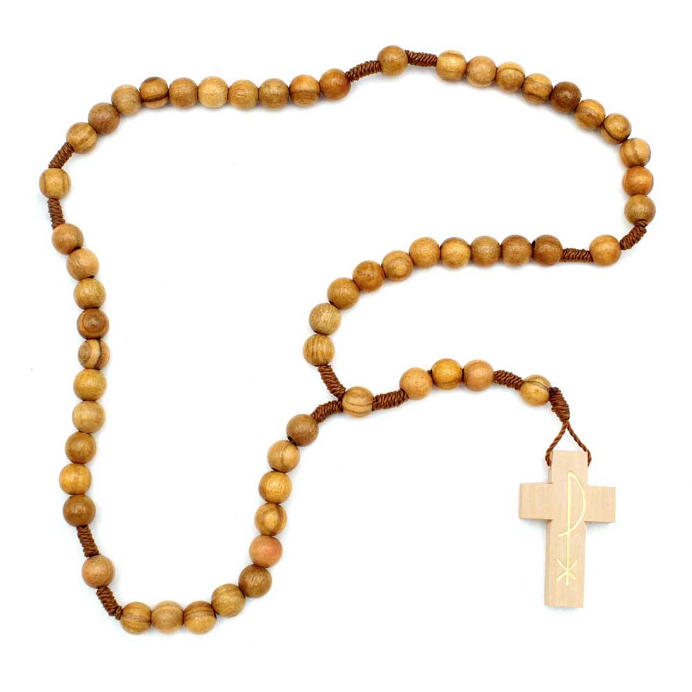 Olive Wood Beads Catholic Rosary Chi Rho Imprint