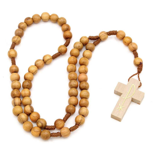 Olive Wood Beads Catholic Rosary Chi Rho Stylized