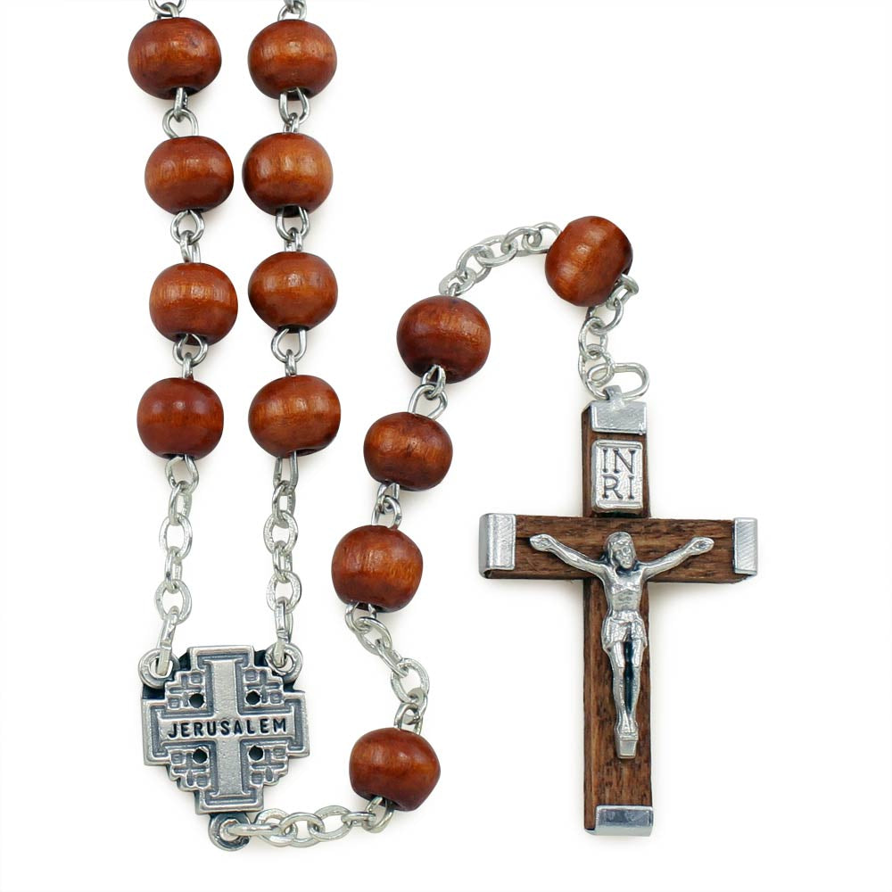 Wooden Beads Rosary Jerusalem Cross