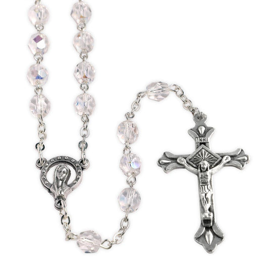 Rosary Clear Crystal Glass Beads Madonna