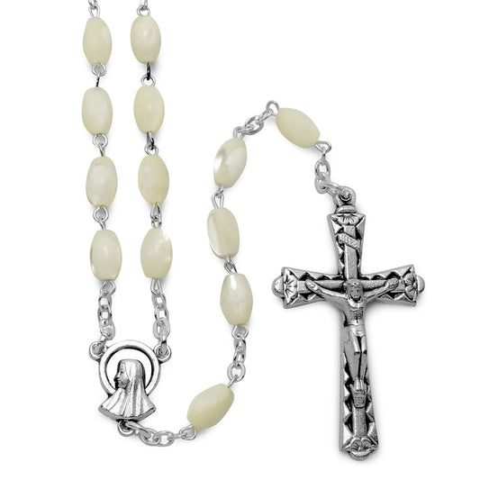 Oval Mother of Pearl Beads Catholic Rosary