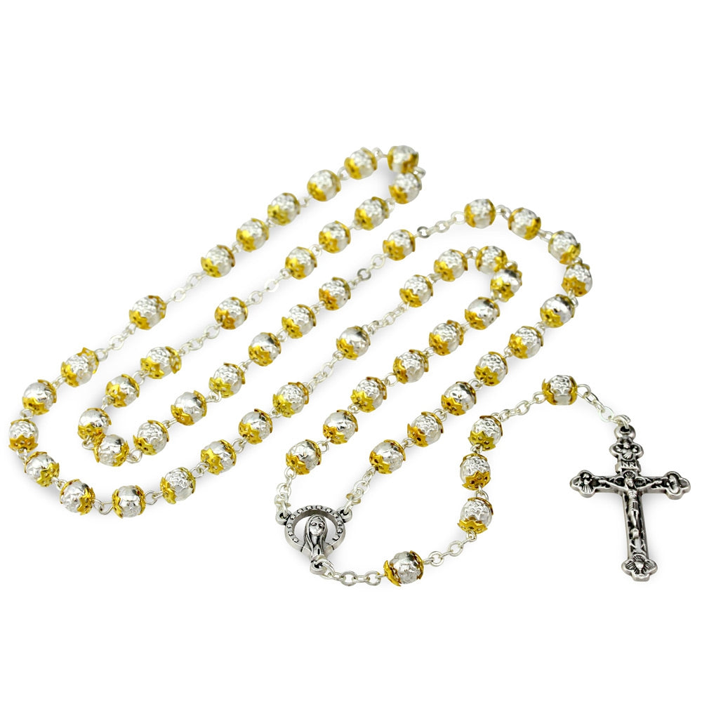 Metal Beads Rosary Gold Caps 