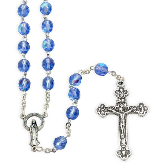 Rosary Blue Aurora Borealis Crystal Beads Immaculate Conception