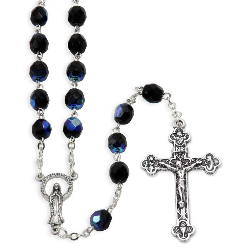 Rosary Black Aurora Borealis Crystal Beads Immaculate Conception
