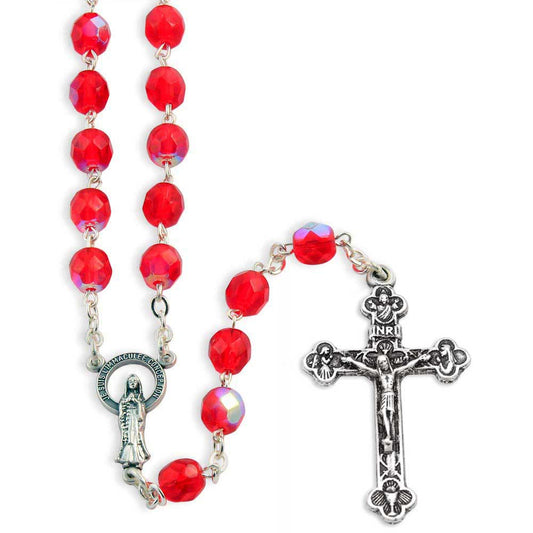 Rosary Red Aurora Borealis Crystal Beads Immaculate Conception