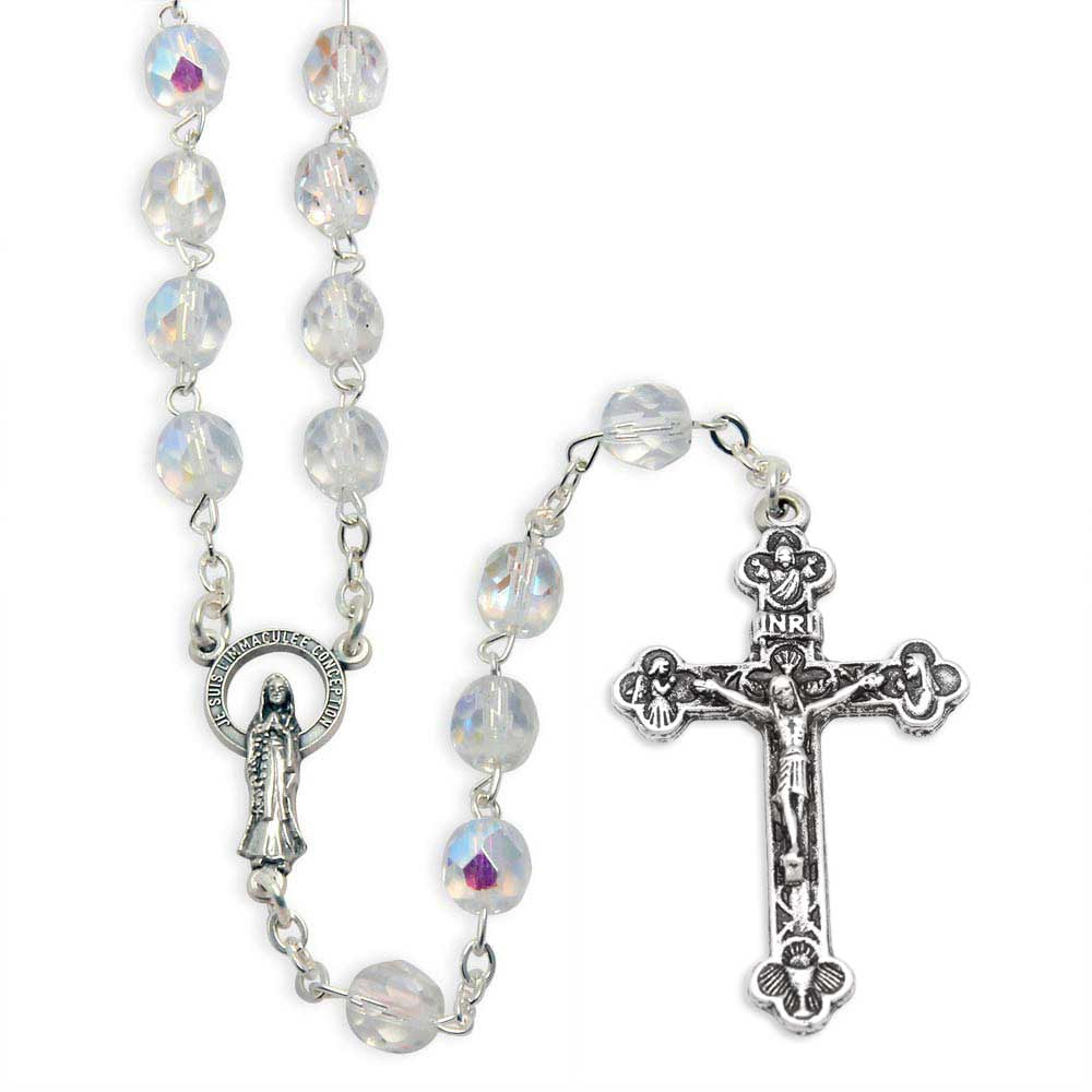 Rosary Clear Aurora Borealis Crystal Beads Immaculate Conception