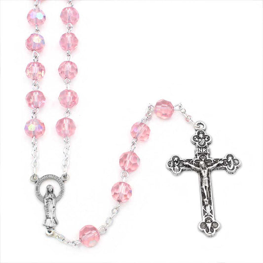 Rosary Pink Aurora Borealis Crystal Beads Immaculate Conception