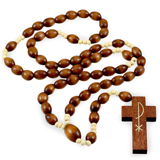 Oval Wooden Beads Catholic Rosary