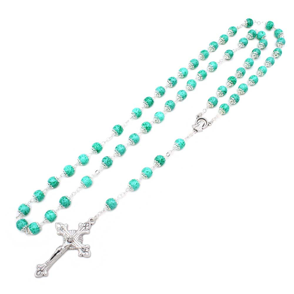 Green Capped Moonstone Beads Rosary Necklace