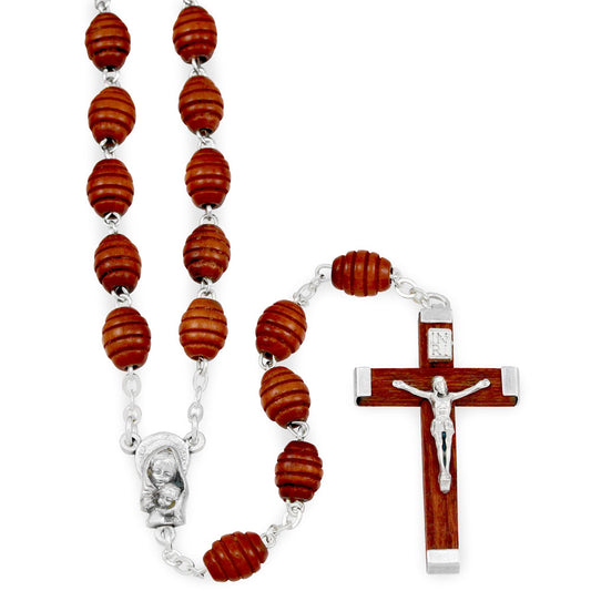 Carved Wooden Beads Catholic Rosary