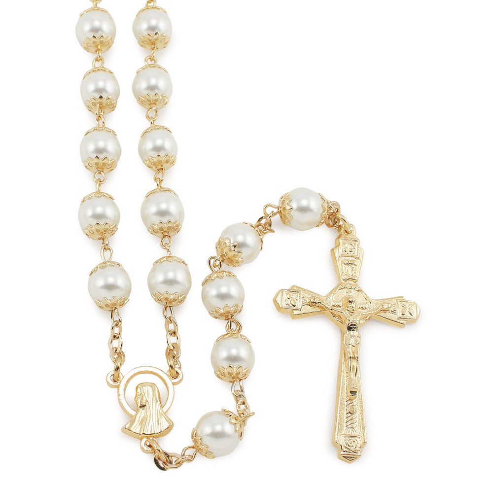 Pearl Capped Beads Catholic Rosary