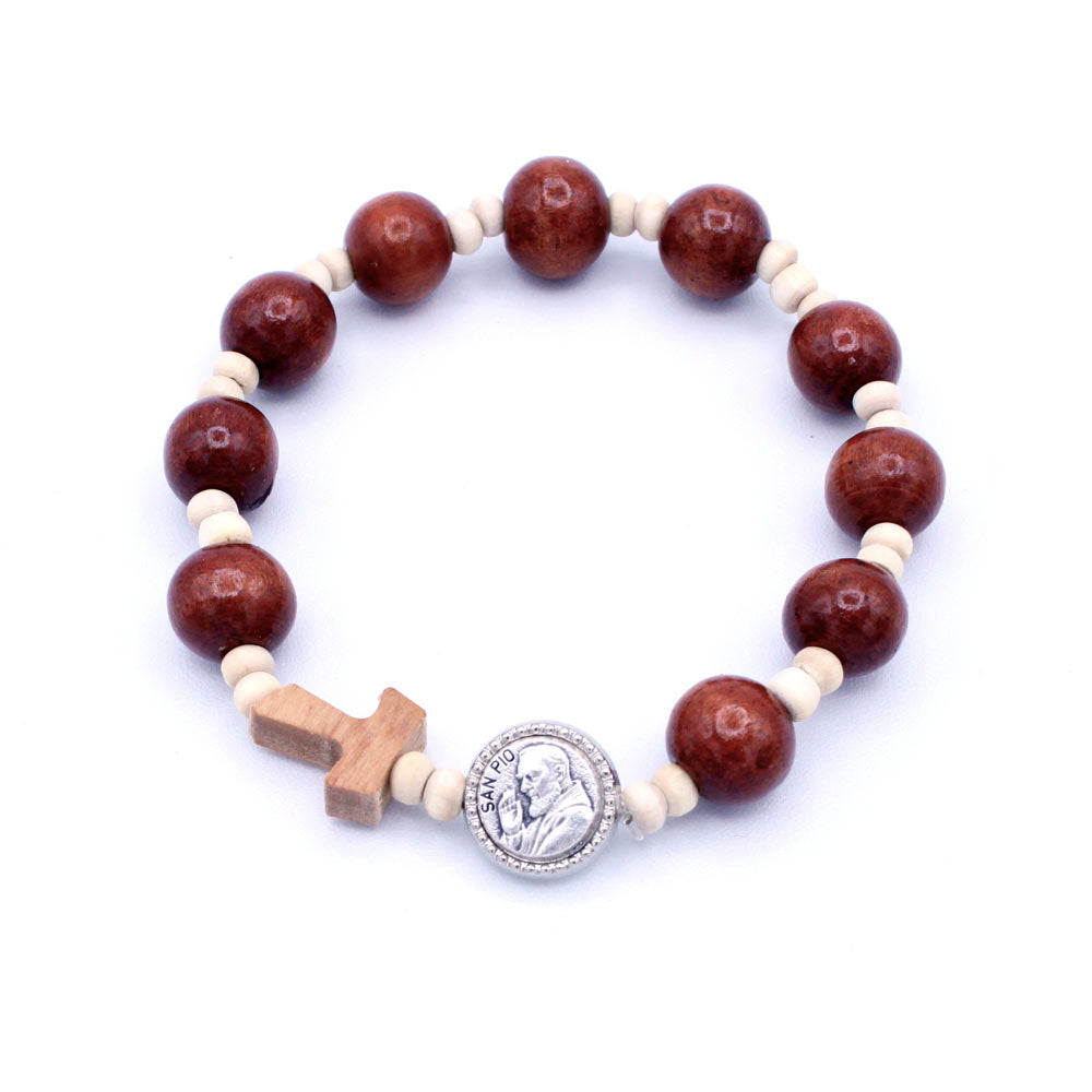 Padre Pio Elastic Braclelet Wooden Beads