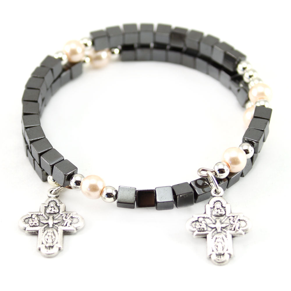 Square Hematite Beads Catholic Rosary Bracelet