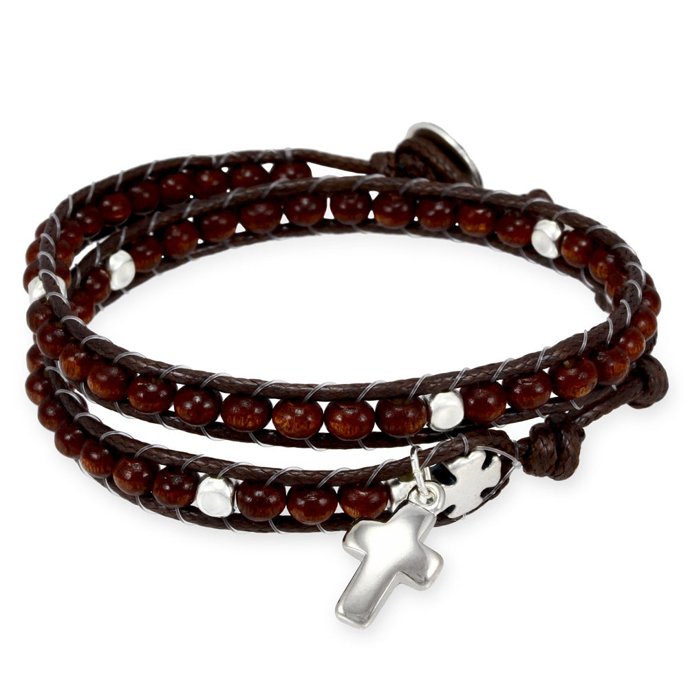 Wrap Around Rosary Bracelet, Ladder Design Brown Wooden Beads