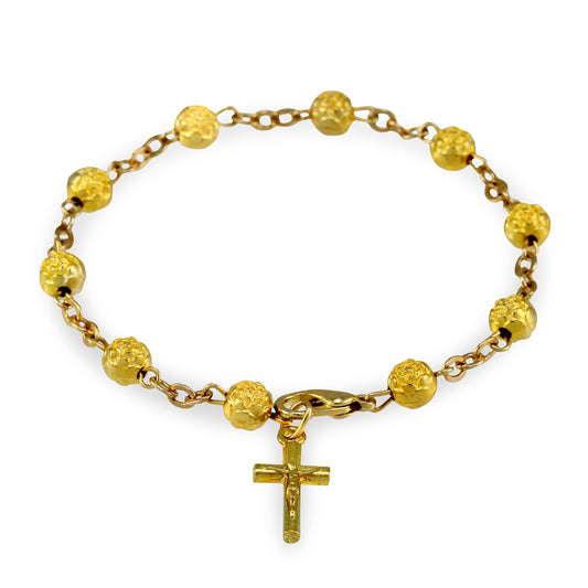 Gold Rosebud Beads Catholic Rosary Bracelet
