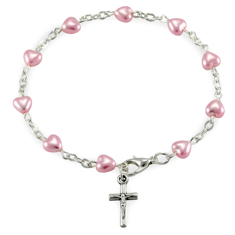 Heart Glass Beads Catholic Rosary Bracelet