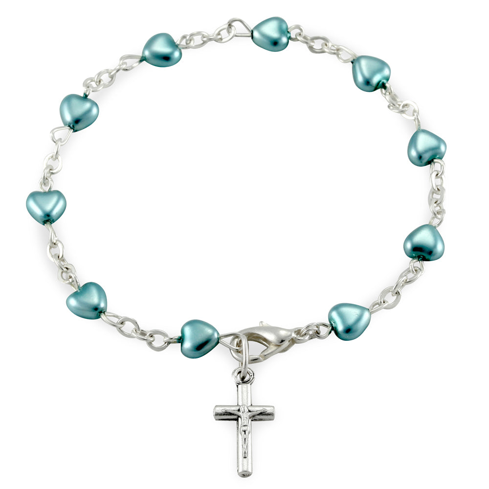 Rosary Silver Bracelet Blue Hearts