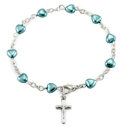 Glass Heart Beads Catholic Rosary Bracelet