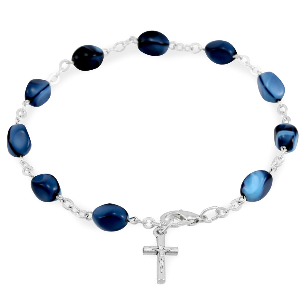 Blue Glass Beads Rosary Catholic Bracelet