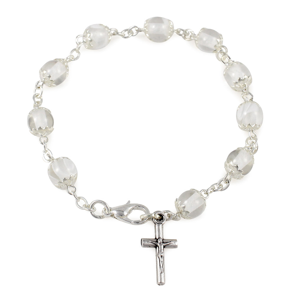  Catholic Rosary Bracelet with Capped Beads