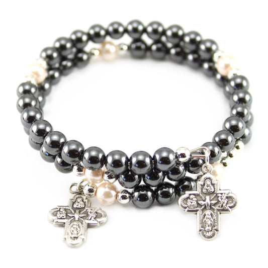 Hematite Beads Catholic Rosary Bracelet