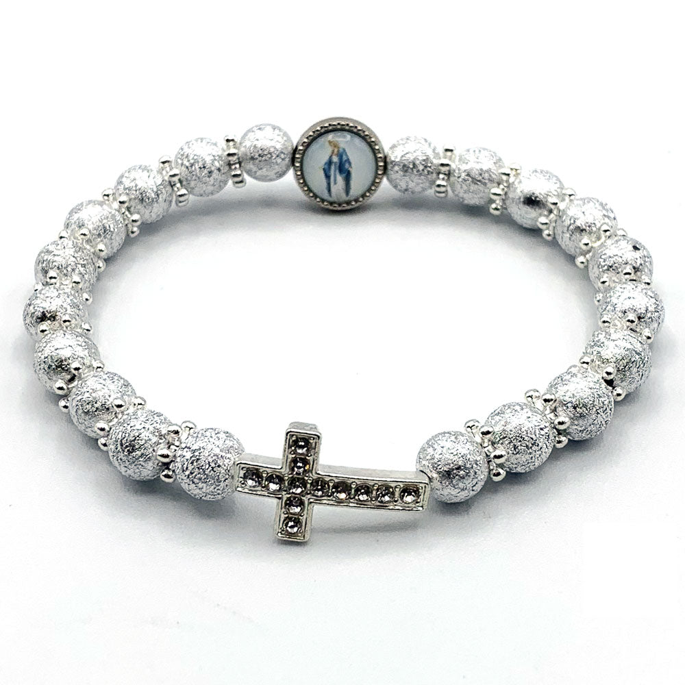 Rosary Bracelet sprakling silver Finish Beads Our Lady of Miracles