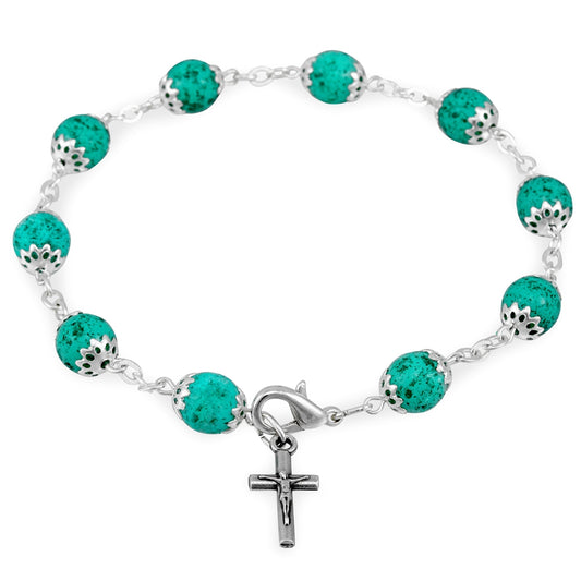 Moonstone Capped Beads Catholic Rosary Bracelet