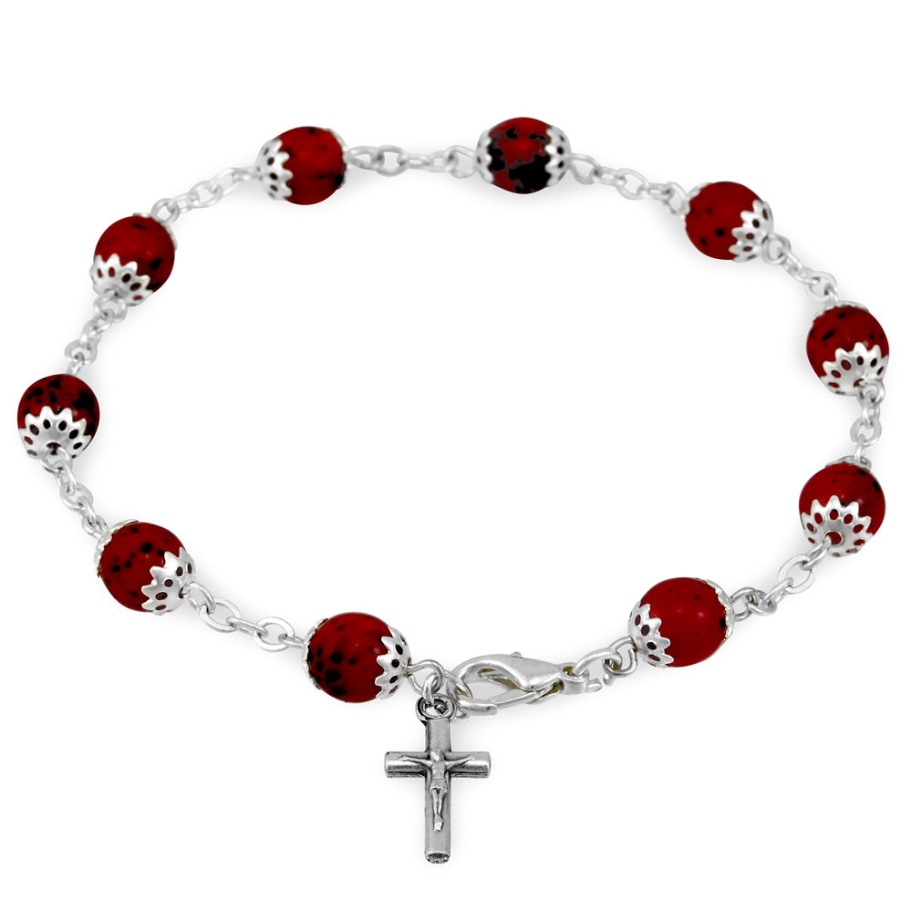  Catholic Rosary Bracelet with Capped Beads