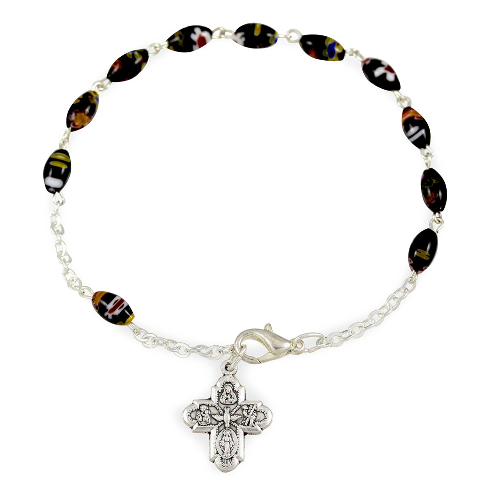 Oval Glass Beads Catholic Rosary Bracelet
